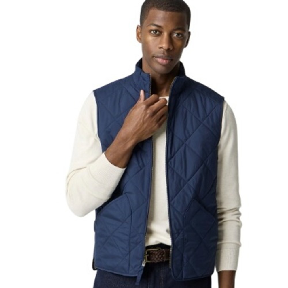 J.Crew Mens Walker Diamond Quilted Vest M Navy Preppy Quiet Luxury Heritage